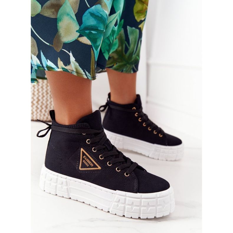 Zapatillas altas para mujer en una plataforma Manhattan negra negro 2