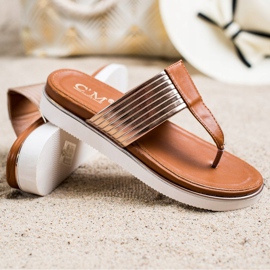 Cm Paris Cómodas chanclas de cuero ecológico marrón dorado 2