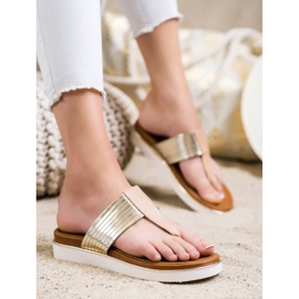 Cm Paris Cómodas chanclas de cuero ecológico beige dorado 3