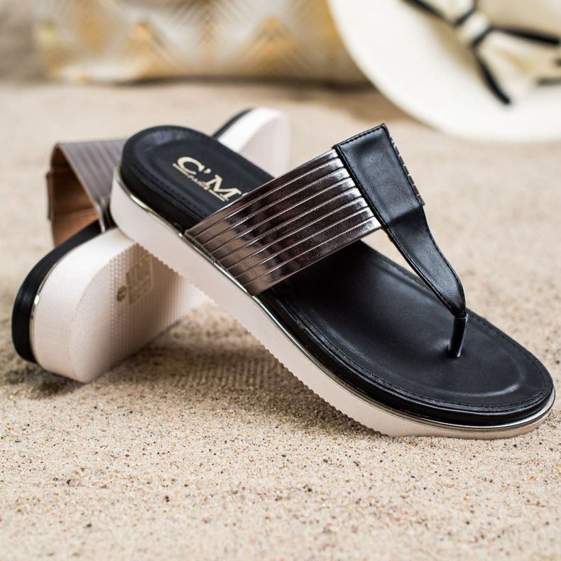 Cm Paris Cómodas chanclas de cuero ecológico negro 1
