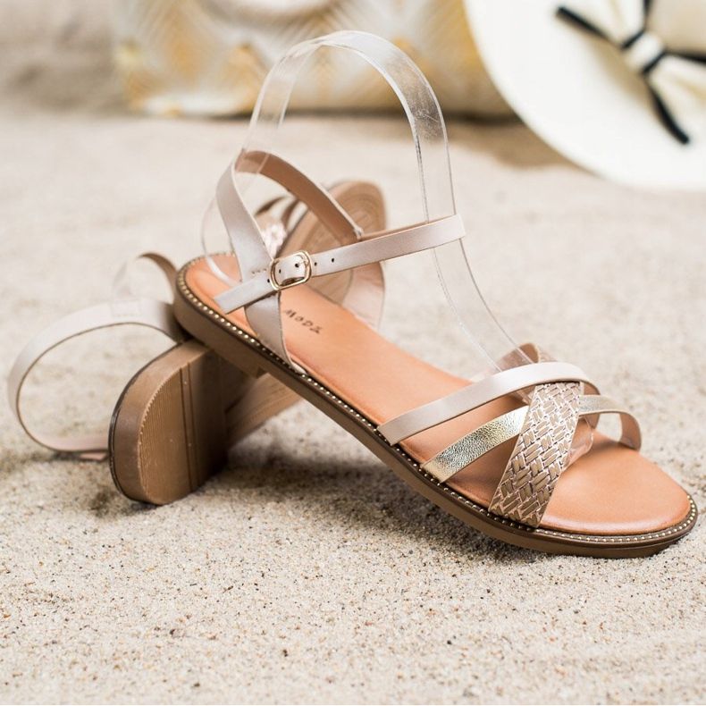 Laura Mode Sandalias casuales beige dorado 1