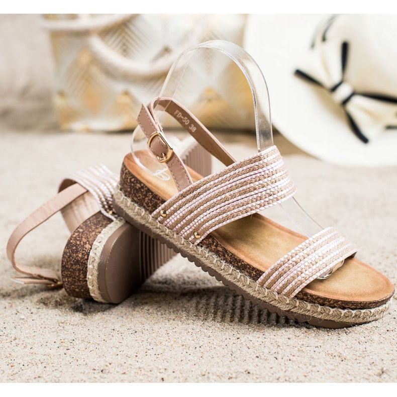 SHELOVET Sandalias cómodas con hebilla marrón rosa 1