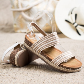 SHELOVET Sandalias cómodas con hebilla blanco marrón 2