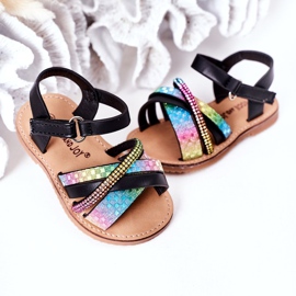 FR1 Sandalias Infantiles Con Lentejuelas Becky Negra negro azul rosado verde 3