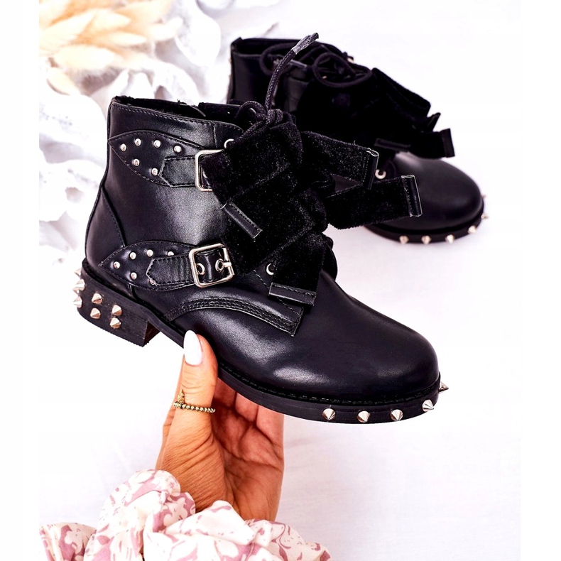 Botas cálidas para niños con tachuelas Lu Boo Black negro 1