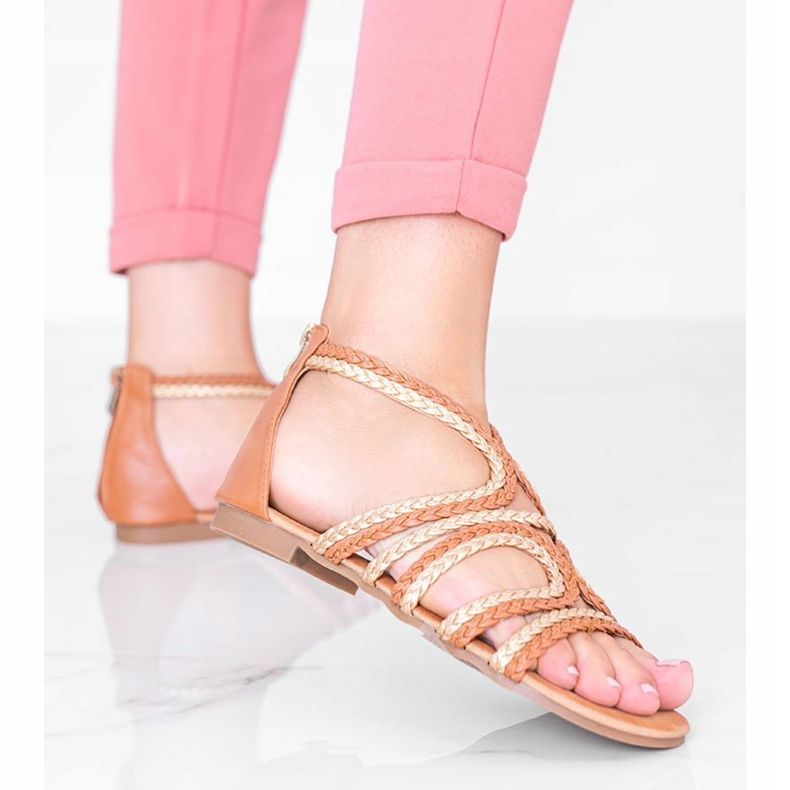 Sandalias de mujer Velvet Night camel marrón dorado 1