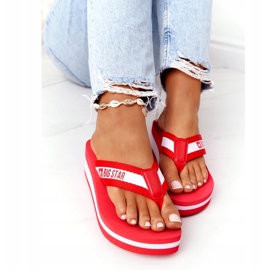 Chanclas de mujer con cuña Big Star HH274A095 Rojo blanco 4
