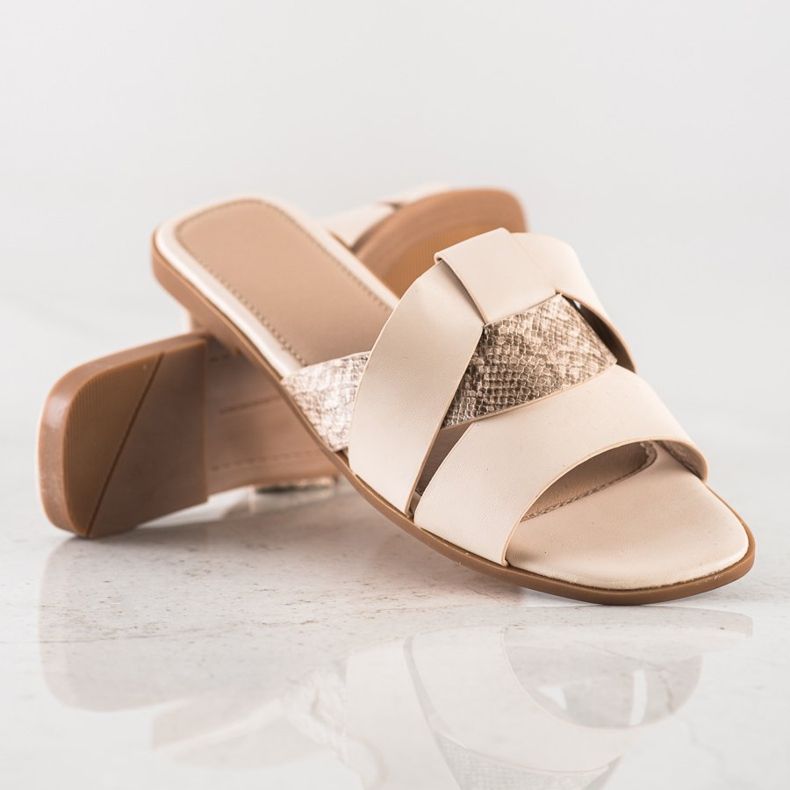 SHELOVET Pantuflas con inserto de estampado de serpiente beige 1