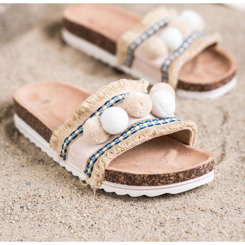 SHELOVET Zapatillas de moda con pompones beige 1