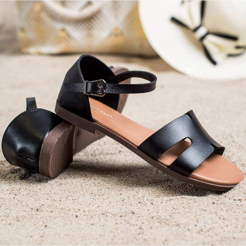 Ideal Shoes Sandalias clásicas de cuero ecológico negro 1