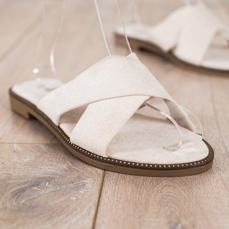 Ideal Shoes Pantuflas de gamuza elegantes beige 1