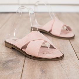 Ideal Shoes Pantuflas de gamuza elegantes rosado 1