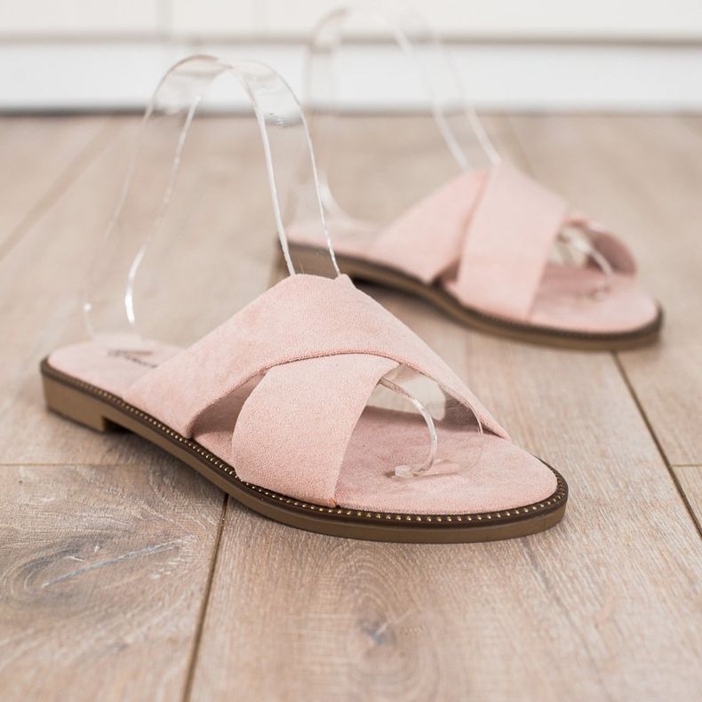 Ideal Shoes Pantuflas de gamuza elegantes rosado 1