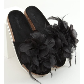 Pantuflas de corcho negro con flores CK113P Negro 1 Pantuflas de corcho negro con flores CK113P Negro 1