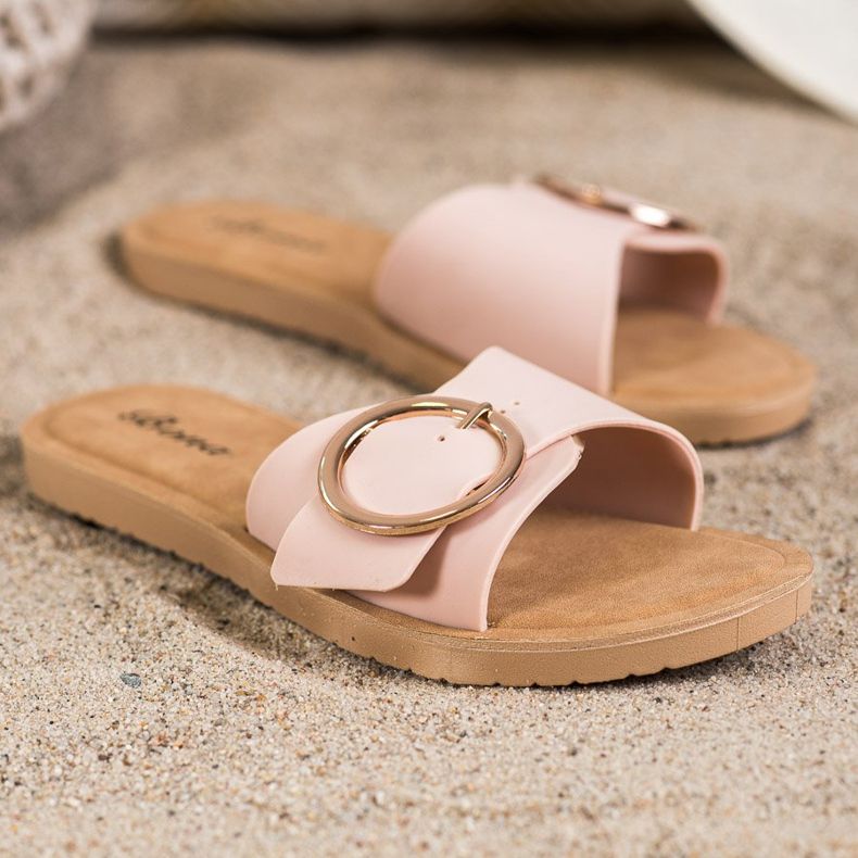 Bona Pantuflas Con Hebilla Decorativa rosado 1