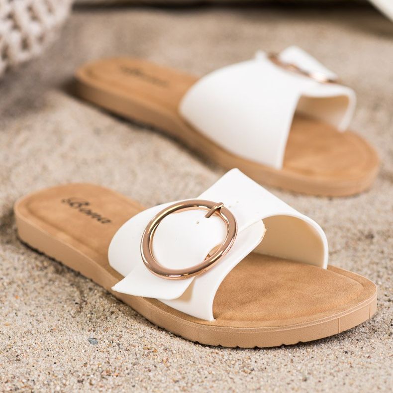 Bona Pantuflas Con Hebilla Decorativa blanco 1