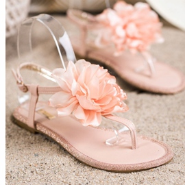 BUONAROTTI Sandalias Chanclas Con Flor naranja rosado 1
