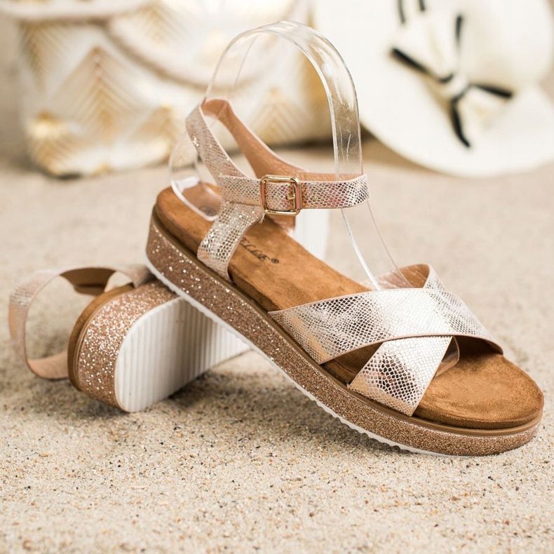 Bestelle Sandalias en la plataforma con purpurina dorado 1