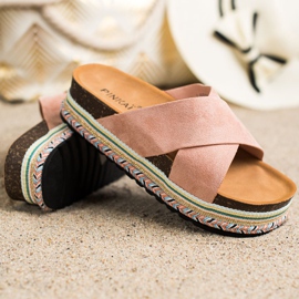 SHELOVET Pantuflas de ante en polvo rosa 1