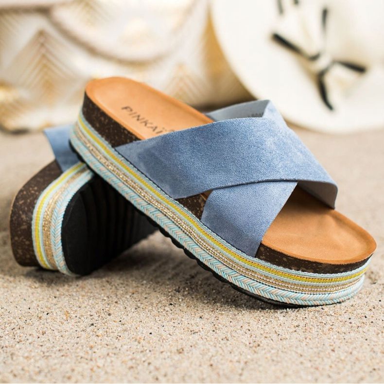 SHELOVET Pantuflas de Ante Azul 1