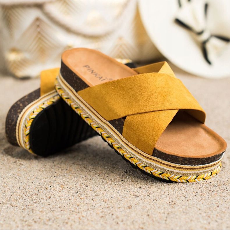 SHELOVET Pantuflas de ante mostaza amarillo 1