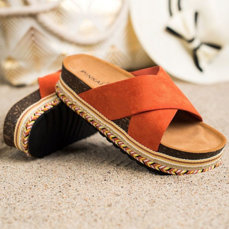 SHELOVET Pantuflas naranjas con ante 1