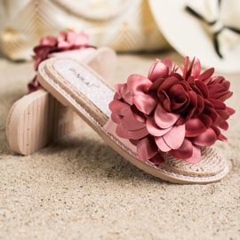 SHELOVET Pantuflas rosas con flor rosado 1