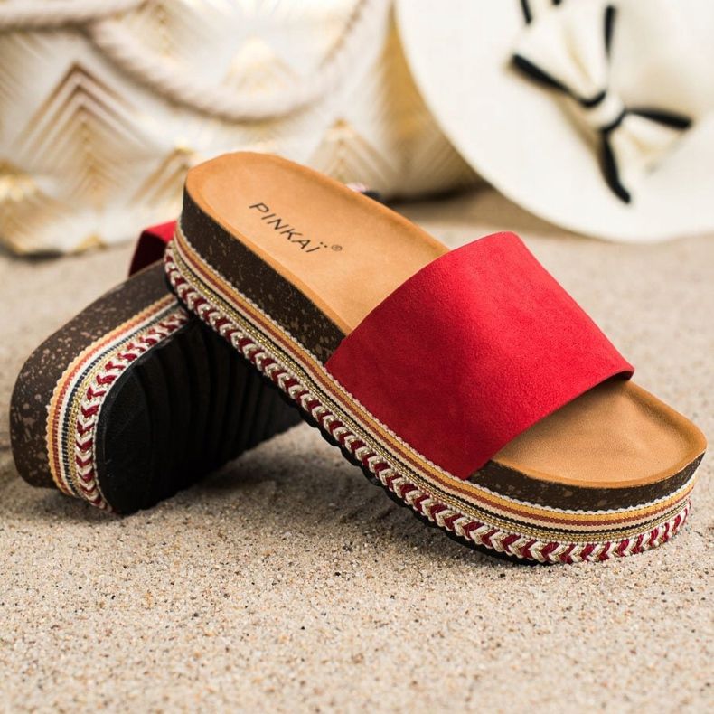 SHELOVET Cómodas pantuflas de gamuza rojo 1