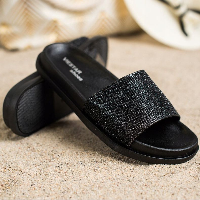 SHELOVET Pantuflas Negras Brillantes negro 1