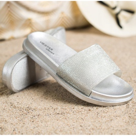 SHELOVET Pantuflas plateadas brillantes plata 1