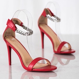 SHELOVET Sandalias de tacón alto con cadena rojo 1