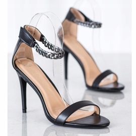 SHELOVET Sandalias de tacón alto con cadena negro 1