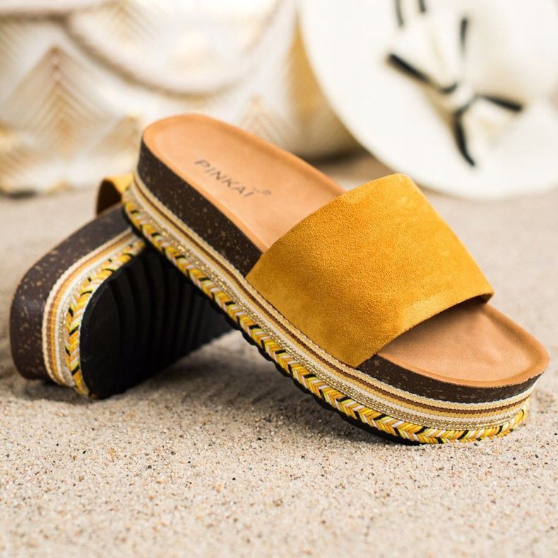 SHELOVET Cómodas pantuflas de gamuza amarillo 1