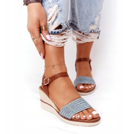 EVE Sandalias Con Tacón Cuña Trenzada Azul Tenerife marrón 2