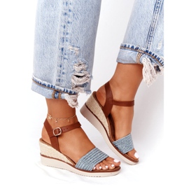 EVE Sandalias Con Tacón Cuña Trenzada Azul Tenerife marrón 3