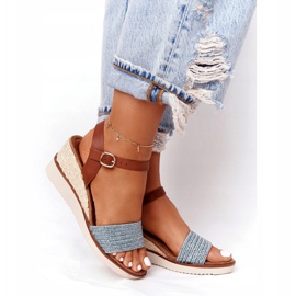 EVE Sandalias Con Tacón Cuña Trenzada Azul Tenerife marrón 4