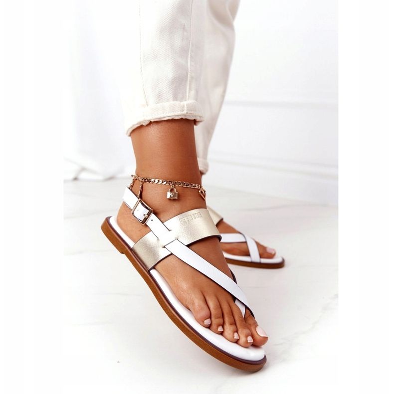 Sandalias Piel Chanclas Big Star HH274714 Blanco y Dorado 3