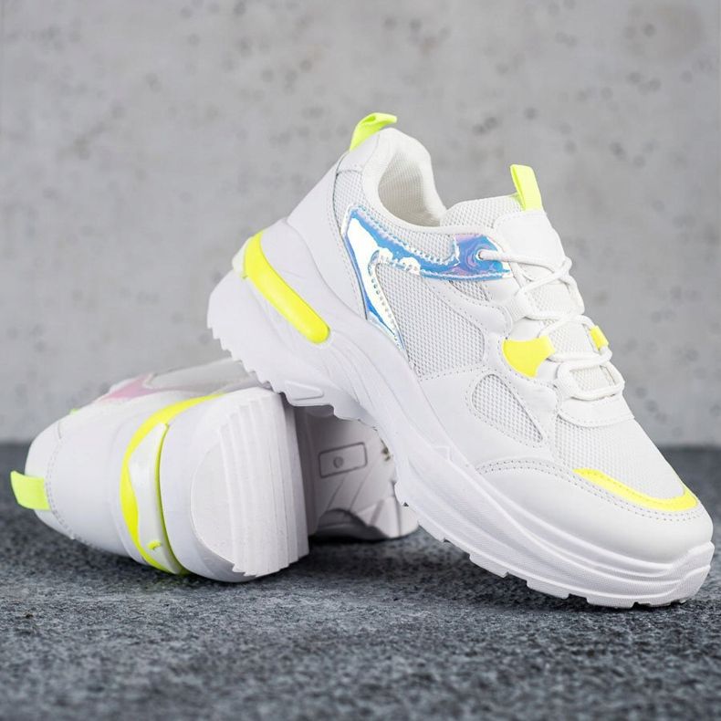 SHELOVET Zapatillas con inserciones amarillas blanco 1