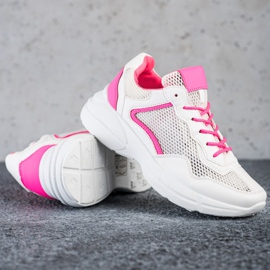 SHELOVET Zapatillas con malla blanco rosado 1