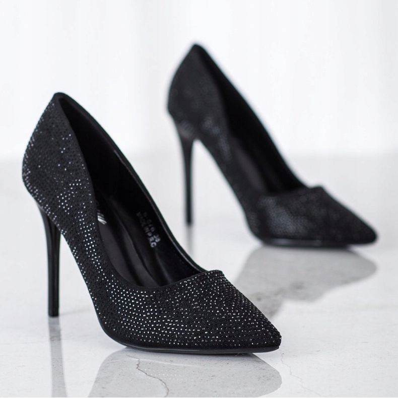 SHELOVET Tacones altos negros con cristales 1