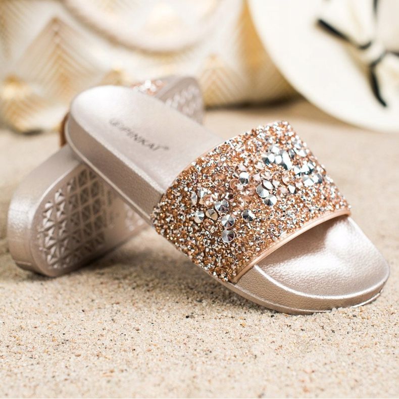 SHELOVET Zapatillas con adornos dorado 1