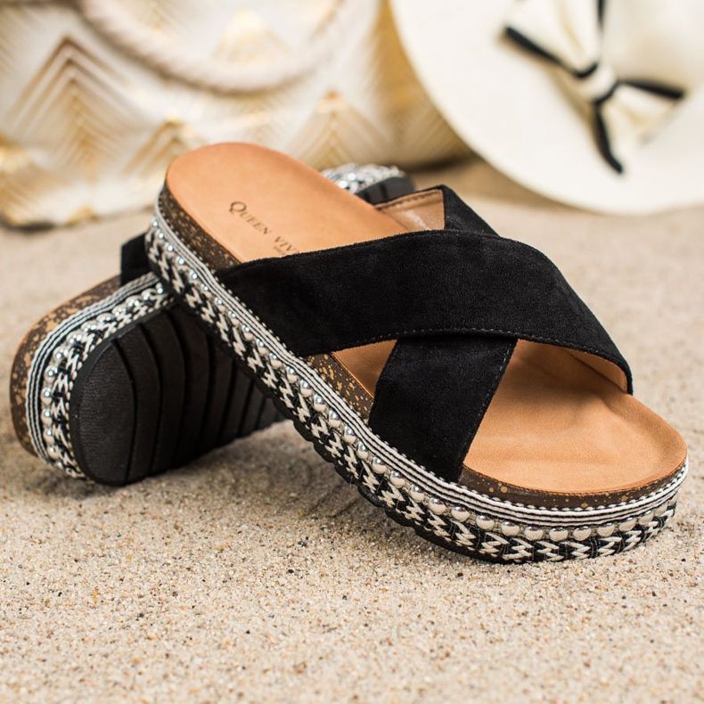 Queen Vivi Zapatillas negras en la plataforma decorativa negro 1