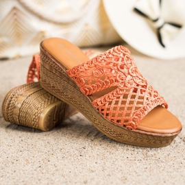 Laura Mode Pantuflas de cuña caladas naranja 1