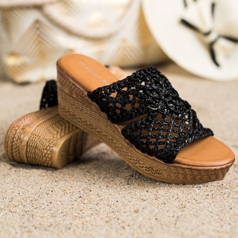 Laura Mode Pantuflas de cuña caladas negro 1