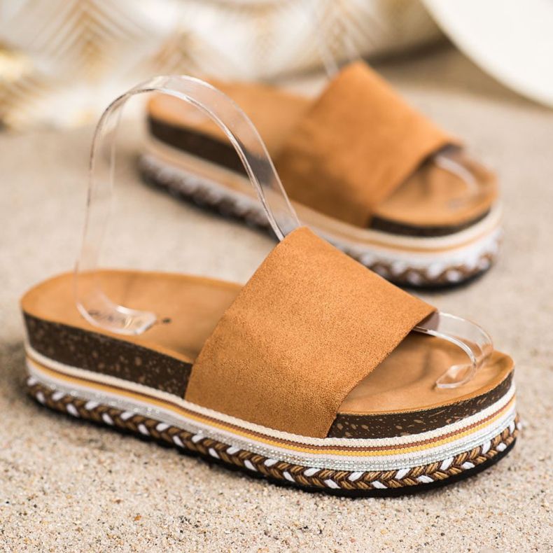 SHELOVET Cómodas pantuflas de gamuza marrón 1