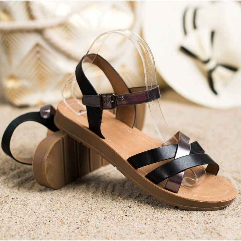 Cm Paris Sandalias cómodas de cuero ecológico negro 1