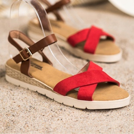 SHELOVET Sandalias casuales con hebilla marrón rojo 1