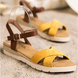 SHELOVET Sandalias casuales con hebilla marrón amarillo 1