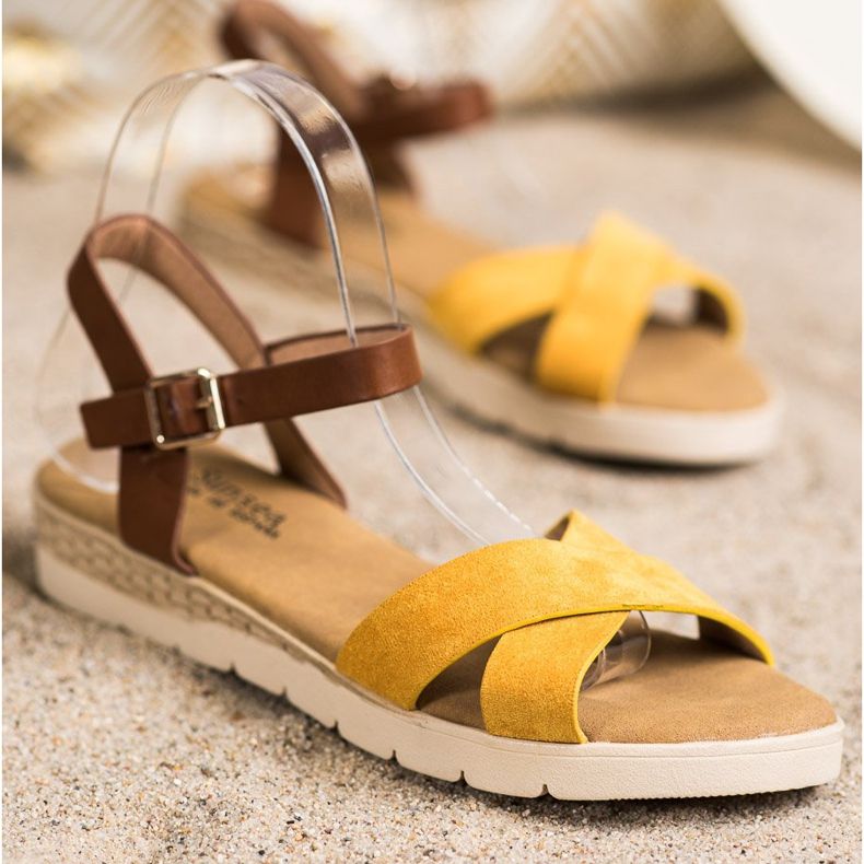 SHELOVET Sandalias casuales con hebilla marrón amarillo 1