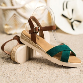 SHELOVET Sandalias casuales con hebilla marrón verde 1